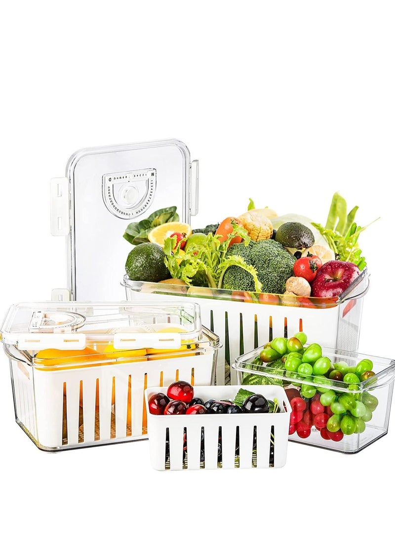 Refrigerator Saver Containers with Time Setting, 3 Pcs Fruit Vegetable Storage Containers for Refrigerator, Food Storage Containers for Fridge with Drain Basket, for Freezer, Countertops, Cabinet    ★ - Image 1