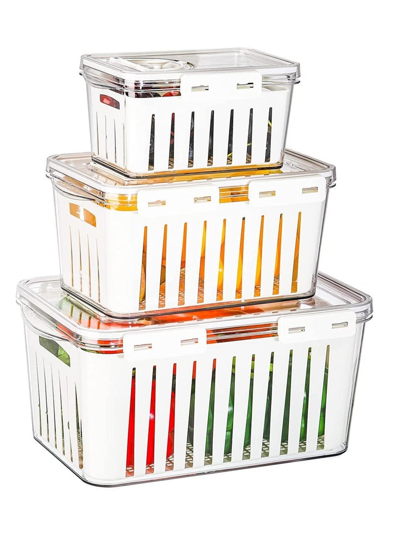 Refrigerator Saver Containers with Time Setting, 3 Pcs Fruit Vegetable Storage Containers for Refrigerator, Food Storage Containers for Fridge with Drain Basket, for Freezer, Countertops, Cabinet    ★ - Image 2