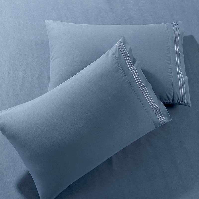 Pure Bedding Pillow Cases Queen [2-Pack  Ash Blue] - Hotel Luxury Pillow Case - Sateen Weave  Premium Microfiber - Soft and Breathable Pillowcases - Image 1