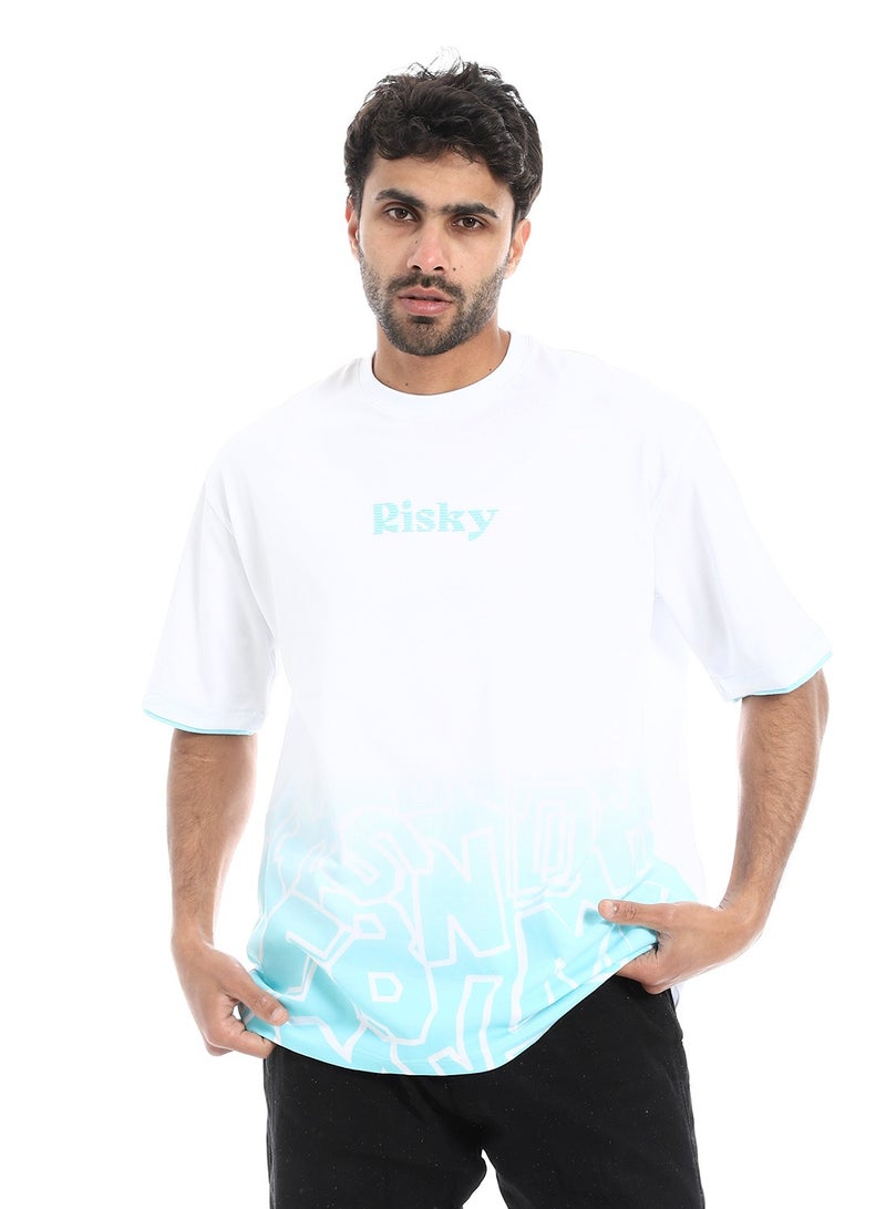 Prominent Print and Self Pattern Comfy T-Shirt - White & Aqua