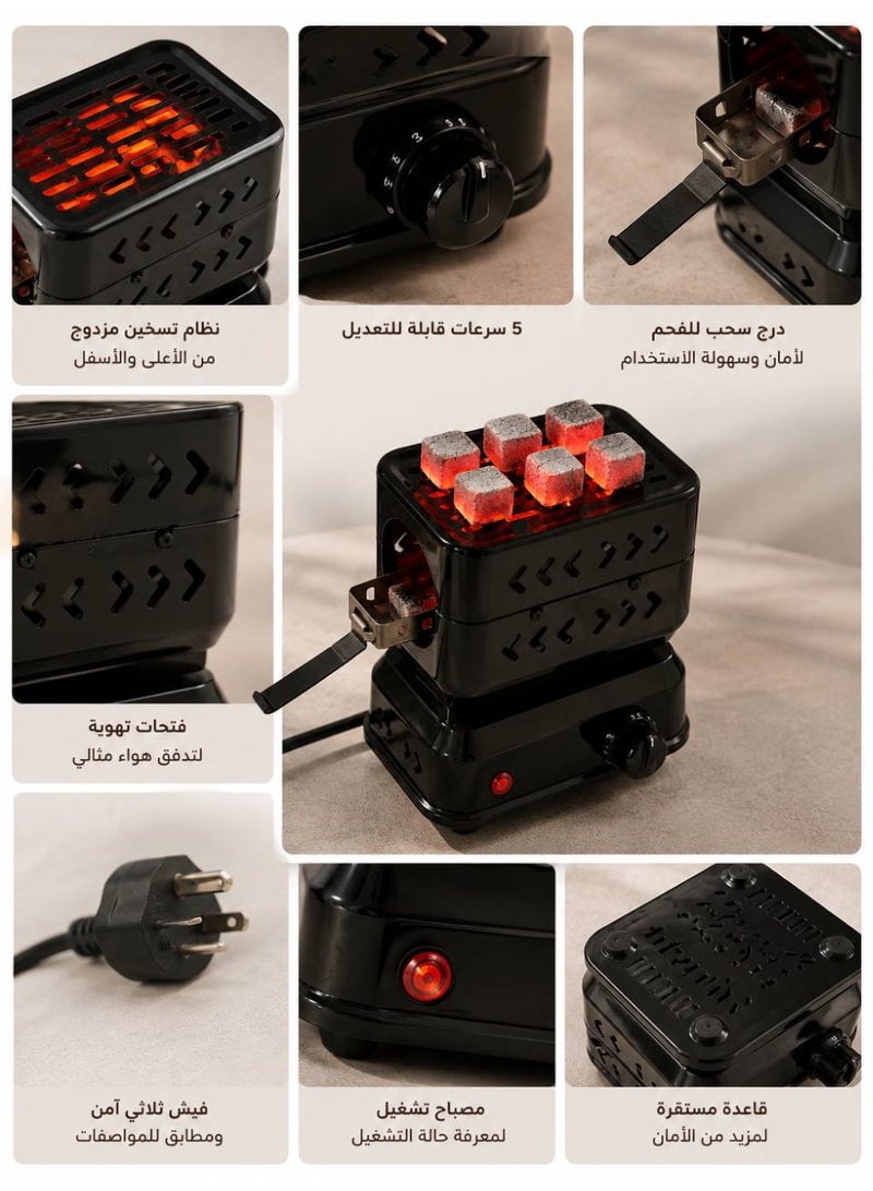 Dinex 1200W Electric Charcoal Starter, Dual Top & Bottom Heating System, 5 Adjustable Heat Levels, 3-Pin Plug, Fast Charcoal Igniter for BBQ, Camping & Outdoor Use - Image 2
