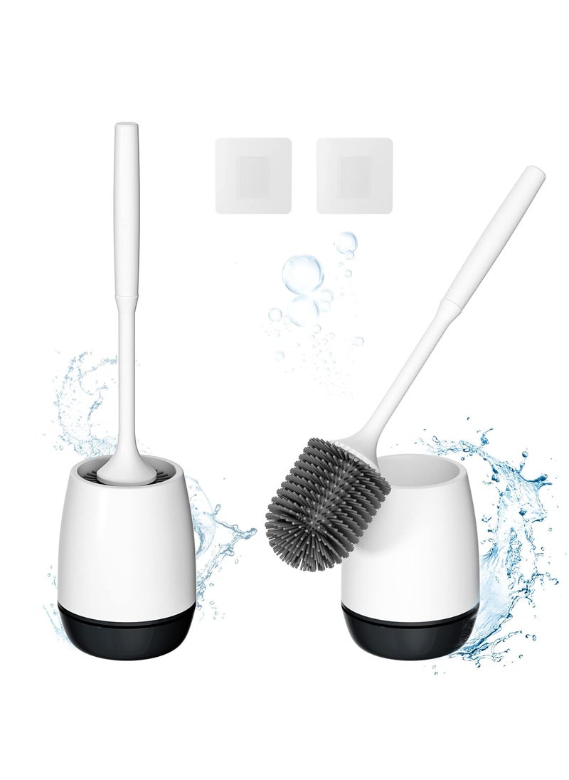 Hibbent - 2 Pack Toilet Brush with Ventilated Drying Holder, Silicone Toilet Bowl Brush Bathroom Cleaning Bowl Brush Kit Sturdy Cleaning Toilet Brush, Floor Standing & Wall Mounted Without Drilling, Black - Image 1