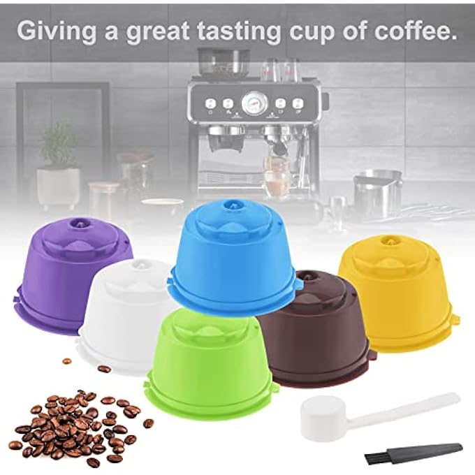 TQEONKL Reusable Coffee Capsule For Nescafe Dolce Gusto Brewers 6 Pack Refillable Colorful Coffee Capsule Filter With Cleaning Brush And Measuring Spoon - Image 4