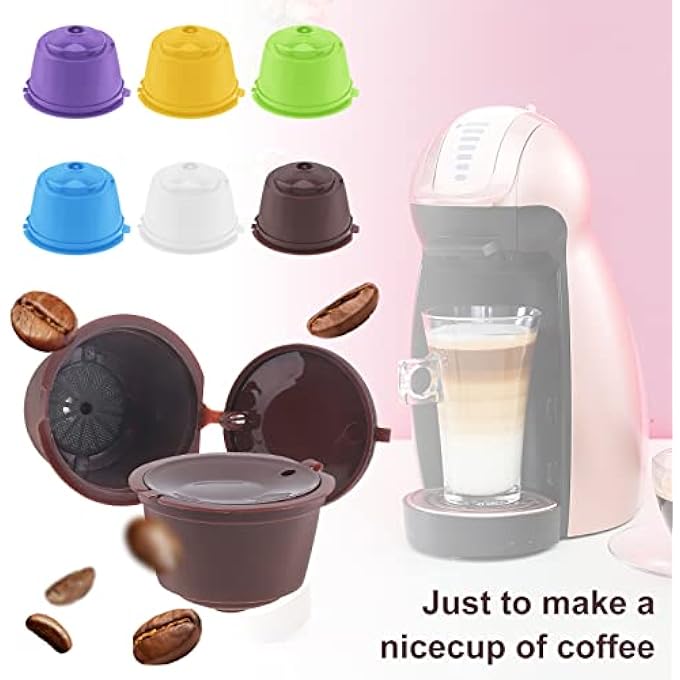 TQEONKL Reusable Coffee Capsule For Nescafe Dolce Gusto Brewers 6 Pack Refillable Colorful Coffee Capsule Filter With Cleaning Brush And Measuring Spoon - Image 3