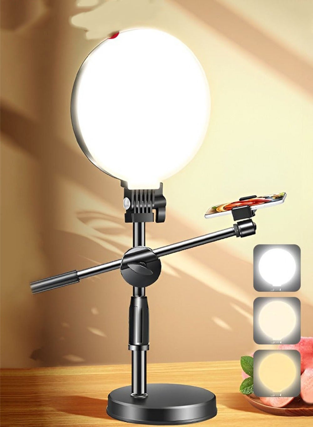 Selfie Ring Light,Full Screen Selfie Ring Light Kit with Desk Tripod Stand,Desktop Laptop Ring Light with Adjustable Shooting Arm for Video Recording,Live Streaming,Zoom Lighting,Photography,Black
