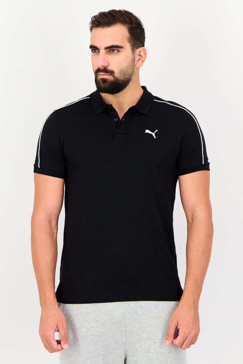 PUMA قميص بولو قصير الأكمام للرجال بتصميم نحيف، أسود - Image 1