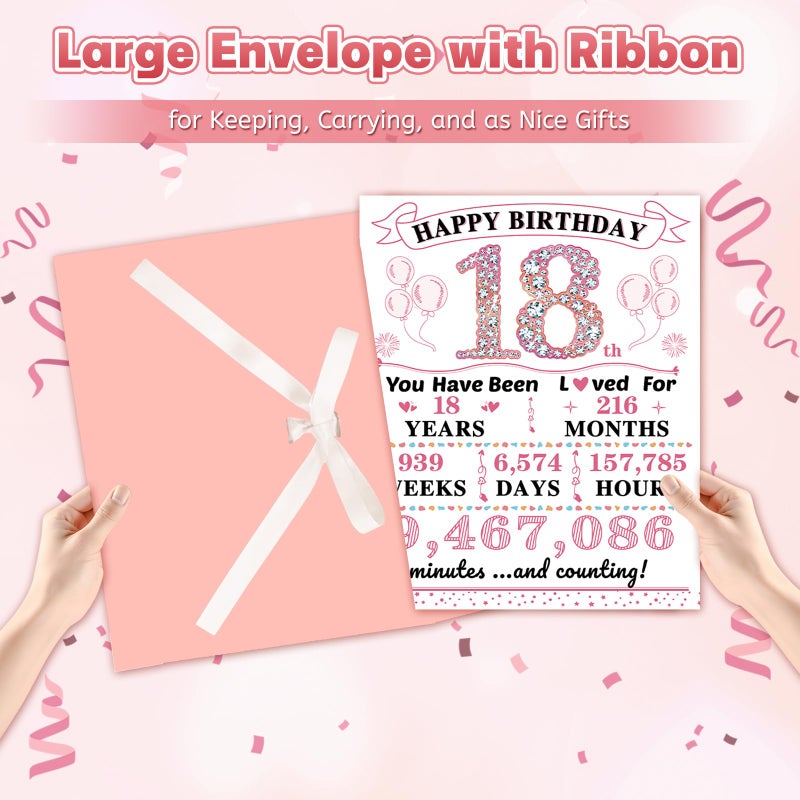 Uiorgui Large 18th Birthday Cards for Girls, Happy 18th Birthday Greeting Card with Envelope Jumbo 2008 Eighteen Guest Book Funny 18 Year Old Bday Gifts Decorations for Daughter Niece - Image 3