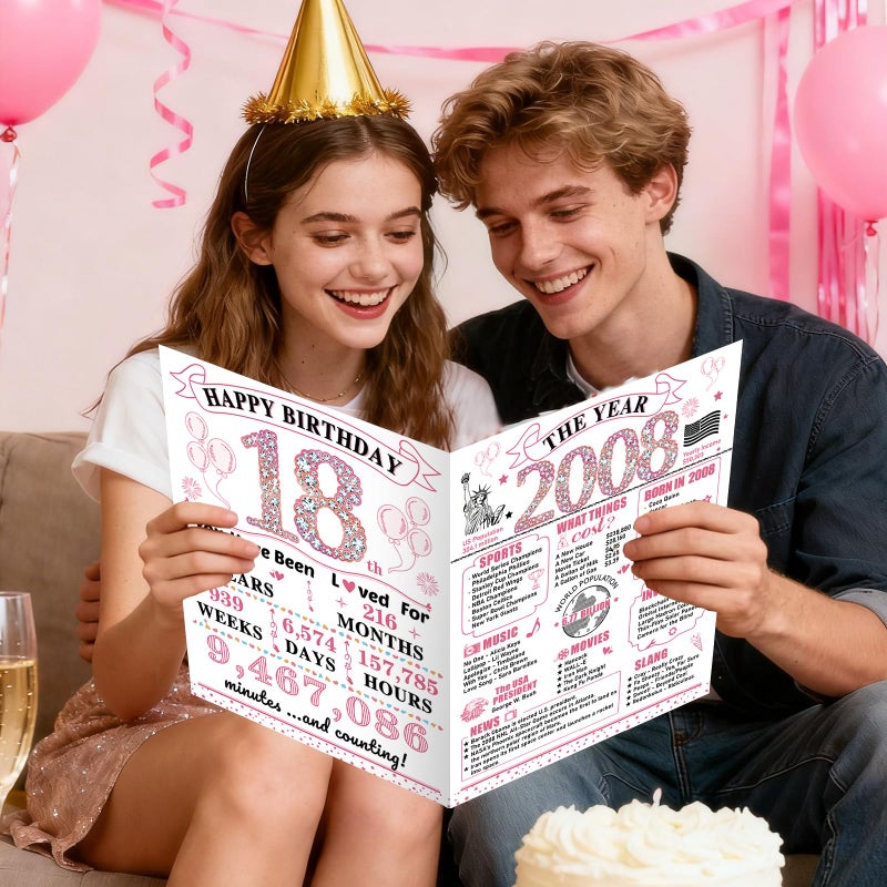 Uiorgui Large 18th Birthday Cards for Girls, Happy 18th Birthday Greeting Card with Envelope Jumbo 2008 Eighteen Guest Book Funny 18 Year Old Bday Gifts Decorations for Daughter Niece - Image 5