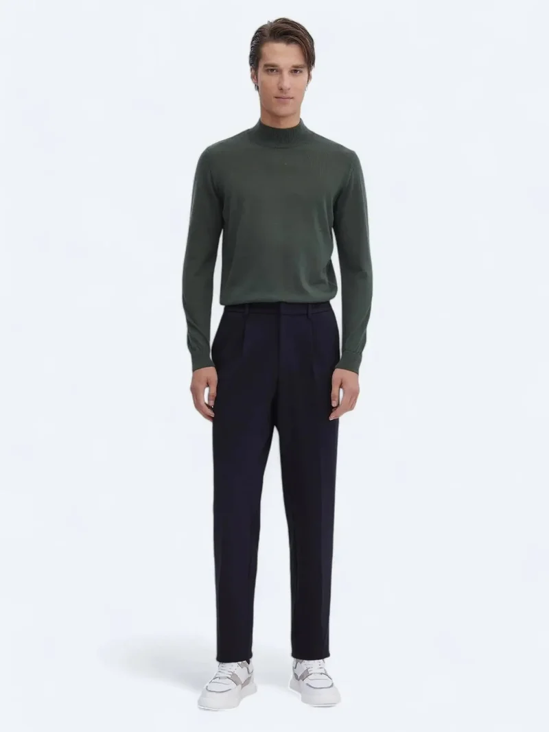 Kip Navy Blue Knitting Carrot Fit Casual Trousers