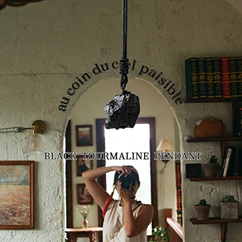 Apengshi Natural Black Tourmaline Necklace 2PCS Irregular Raw Stone Pendant Healing Crystal Necklace Meditation Reiki Energy Purification Energy Chakra Balance Security Protection Gift - Image 4