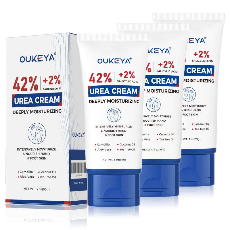 OUKEYA Urea Cream 42 Percent with 2 Salicylic Acid Tube 3 Oz Foot Hand Cream for Dry Cracked 3 Pack - Image 3