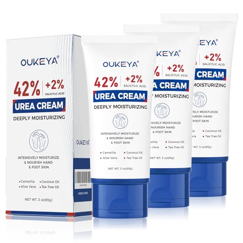 OUKEYA Urea Cream 42 Percent with 2 Salicylic Acid Tube 3 Oz Foot Hand Cream for Dry Cracked 3 Pack - Image 1