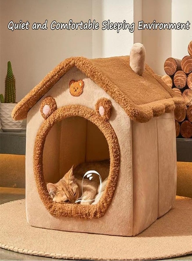 Sothuba Cat Beds for Indoor Cats, Cute Bear Shape Cat Bed Cave, Pet House Cats Tent with Removable Cushion Pillow for Kittens Puppy Small Dogs (Brown, S-15.7x12.6x13.7in) - Image 2