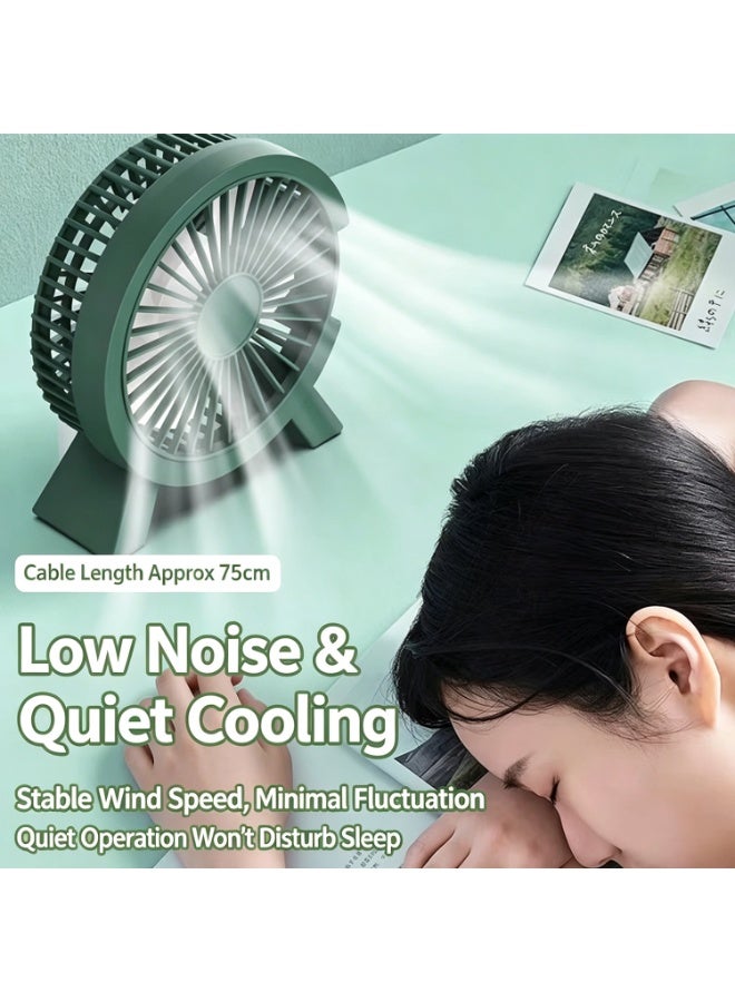 Portable Light Fan,  Battery Operated Clip on Fan, Table Fans Rechargeable Mini Personal Fan USB Fan for Home, Office, Travel, Camping, Outdoor (GREEN) - Image 3