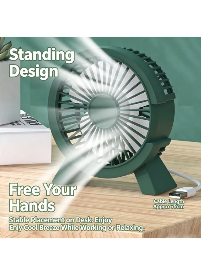 Portable Light Fan,  Battery Operated Clip on Fan, Table Fans Rechargeable Mini Personal Fan USB Fan for Home, Office, Travel, Camping, Outdoor (GREEN) - Image 2