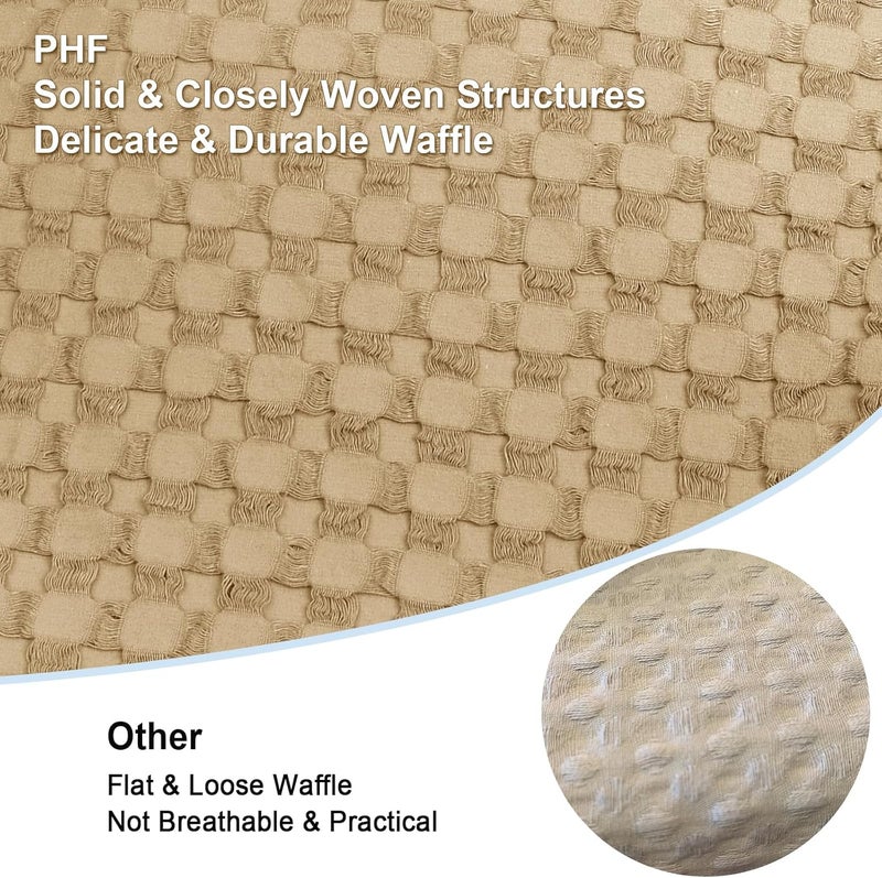 PHF 3 Piece 100% Cotton Waffle Duvet Cover Set King Size, Ultra Soft Skin-Friendly Cozy for All Season, Luxury Feel & touch, set includes 1 x 240cm x 270cm Duvet Cover + 2x 50cm x 90cm Pillow Shams, Khaki - Image 3