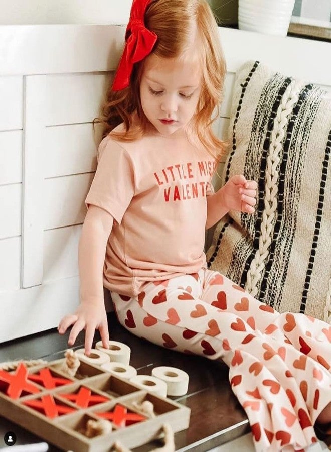 wybzd Baby Girl Valentines Day Outfit Little Miss Valentine Short Sleeve T-Shirt Top Bell-Bottom Pants Sets Cute Toddler Clothes A Little Miss Valentine Pants set 4-5T - Image 2