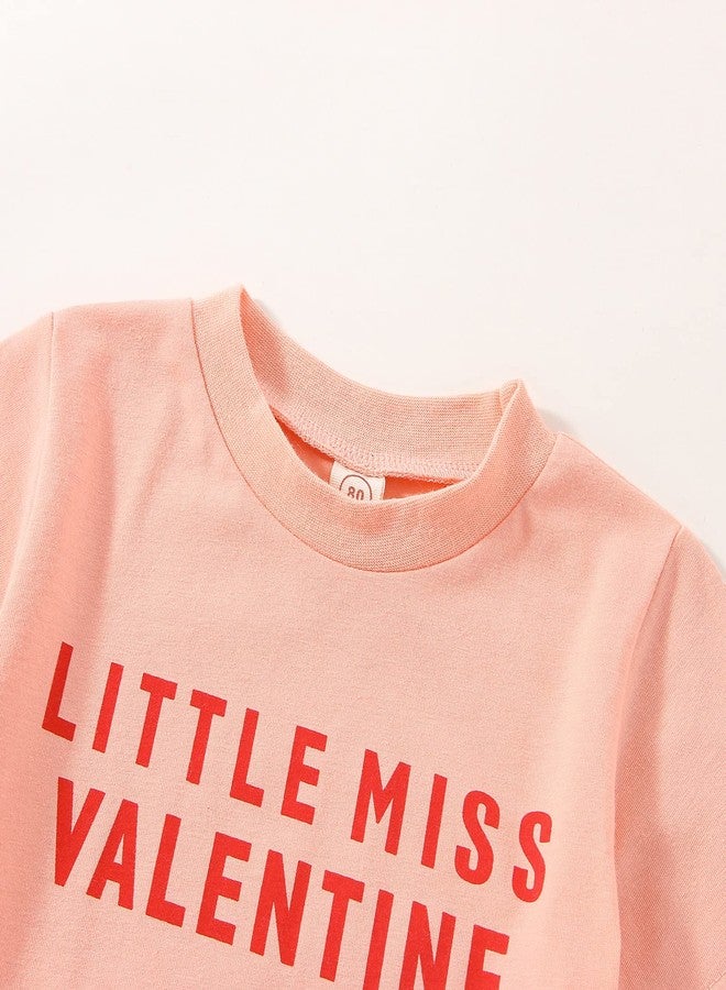 wybzd Baby Girl Valentines Day Outfit Little Miss Valentine Short Sleeve T-Shirt Top Bell-Bottom Pants Sets Cute Toddler Clothes A Little Miss Valentine Pants set 4-5T - Image 3