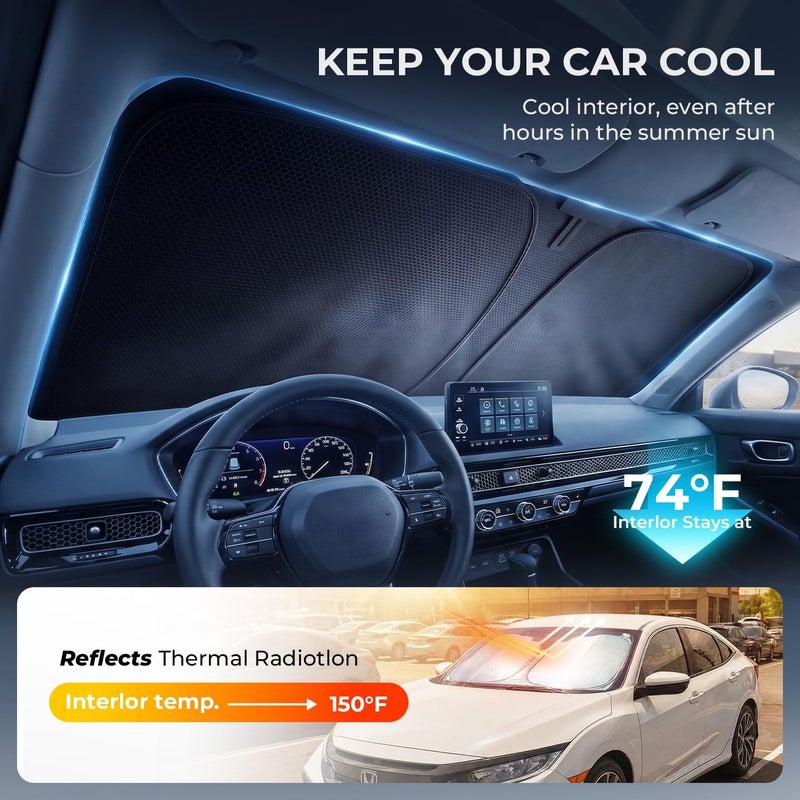 واقي شمسي للزجاج الأمامي من Doogoocoo لسيارة Honda Accord 2023-2026، [حماية من الشمس وتبريد] واقي شمسي مخصص للشاحنة لملحقات Honda Accord، يحافظ على برودة السيارة ويحمي الداخلية. جودة ثابتة - Image 3