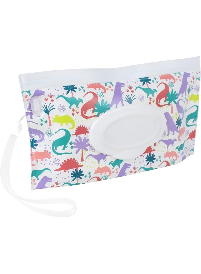 Itzy Ritzy Reusable Wipe Pouch – Take & Travel Pouch Holds Up to 30 Wet Wipes; Includes Silicone Wristlet Strap; Darling Dinosaurs - Image 2