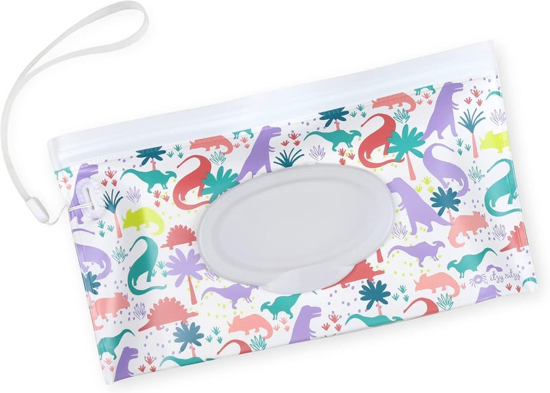 Itzy Ritzy Reusable Wipe Pouch – Take & Travel Pouch Holds Up to 30 Wet Wipes; Includes Silicone Wristlet Strap; Darling Dinosaurs - Image 1