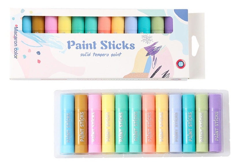 Meidu Pastel Paint Sticks for Kids, 12 Macaron Colors Washable Solid Tempera by MeiduGaga - Quick Dry & Non-Toxic - Image 5
