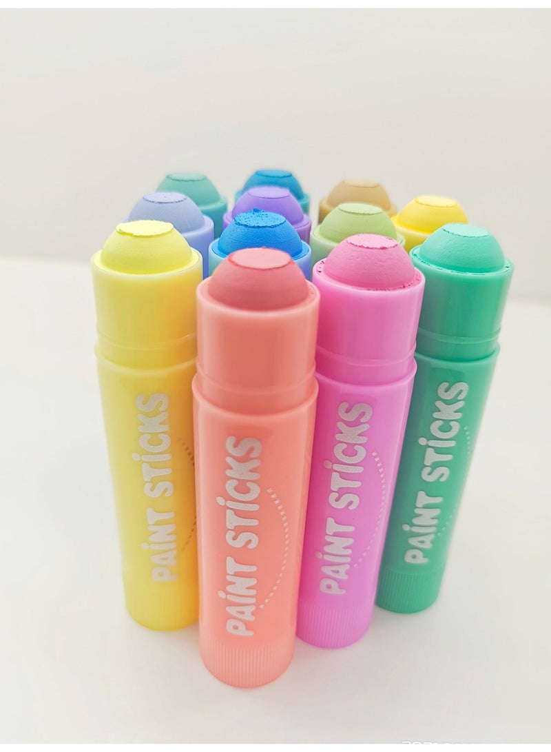 Meidu Pastel Paint Sticks for Kids, 12 Macaron Colors Washable Solid Tempera by MeiduGaga - Quick Dry & Non-Toxic - Image 2