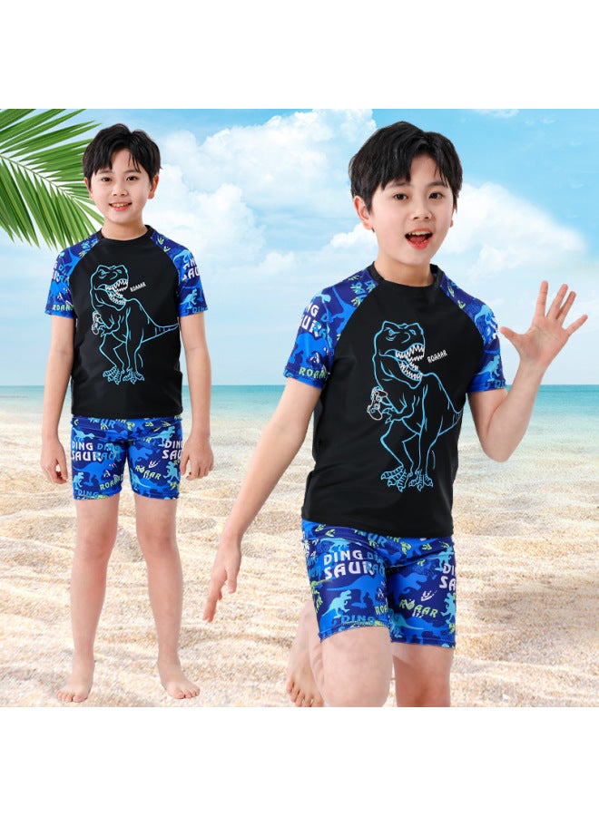 Children's Swimwear Boys Middle School Students Short Sleeve Split Sun Protection Cute Hot Spring New Swimming Suit