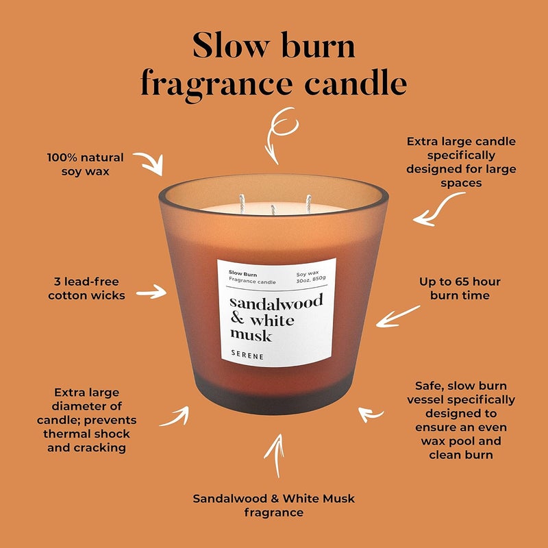 Hidden Label شمعة معطرة كبيرة من ماركة Hidden Label، عطر الصندل والمسك الأبيض، شمعة ضخمة 30 أونصة بثلاث فتائل، شموع الصويا الطبيعية بطيئة الاحتراق للمنزل - Image 4