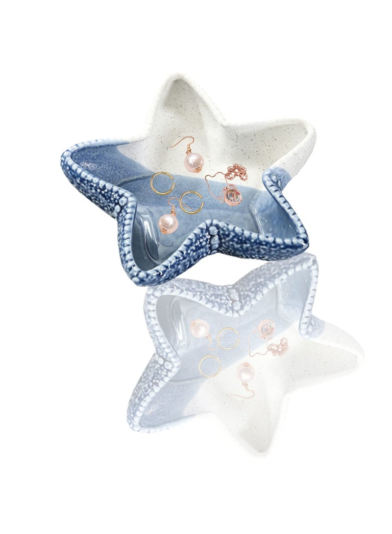 SYOSI طبق مجوهرات على شكل نجم البحر ، حامل خواتم خزفي للمجوهرات ، طبق حلوى لتقديم الأشياء الصغيرة ، طبق مجوهرات ، وعاء مفاتيح صغير لطاولة المدخل ، ديكور حفلة عيد الميلاد للمنزل - Image 1