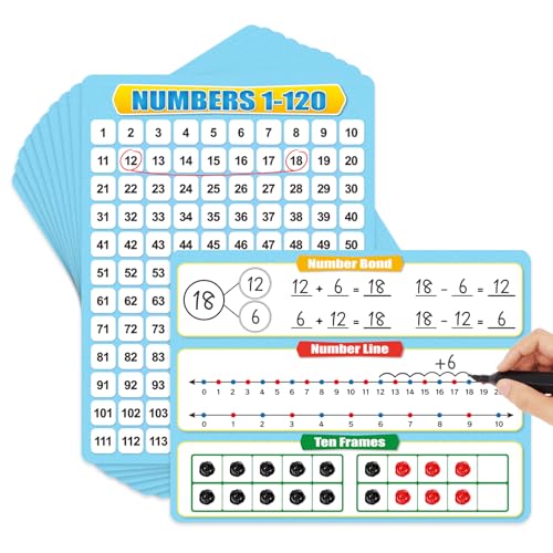 PraxiKidy 12 Pack Numbers 1120 Chart Dry Erase Flash Card12 x 9 Number Line Ten Frame Math Manipulatives Small White Board for Student Teacher Kindergarten 1ST 2ND Classroom Homeschool Supplies - Image 1