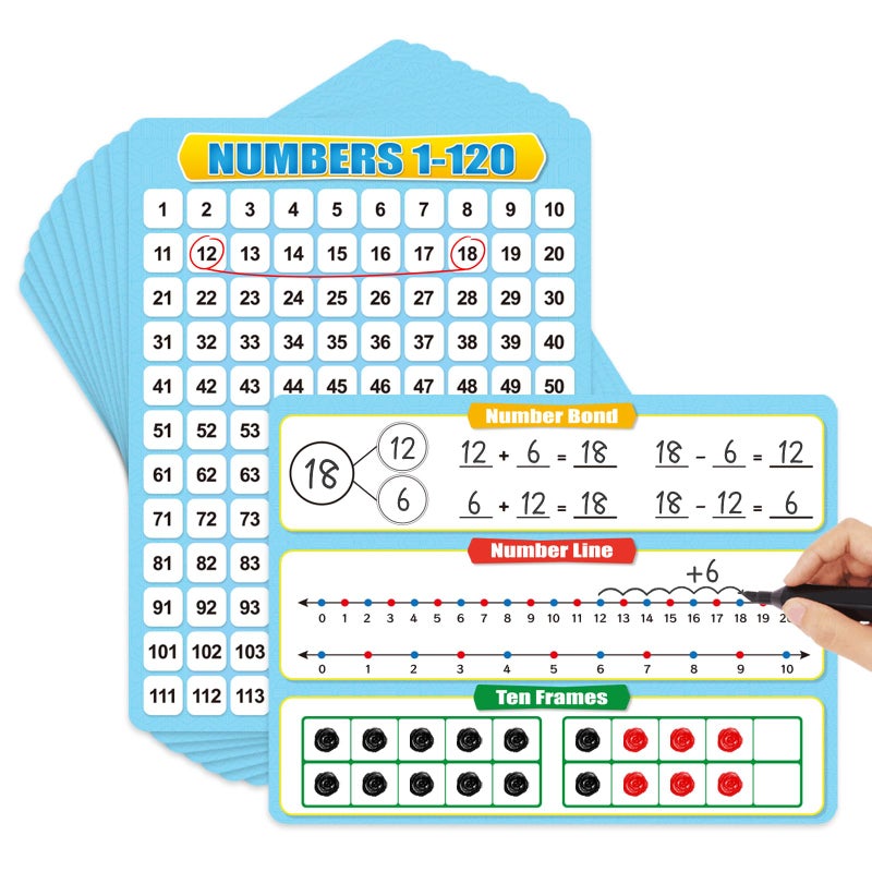 PraxiKidy 12 Pack Numbers 1120 Chart Dry Erase Flash Card12 x 9 Number Line Ten Frame Math Manipulatives Small White Board for Student Teacher Kindergarten 1ST 2ND Classroom Homeschool Supplies - Image 2