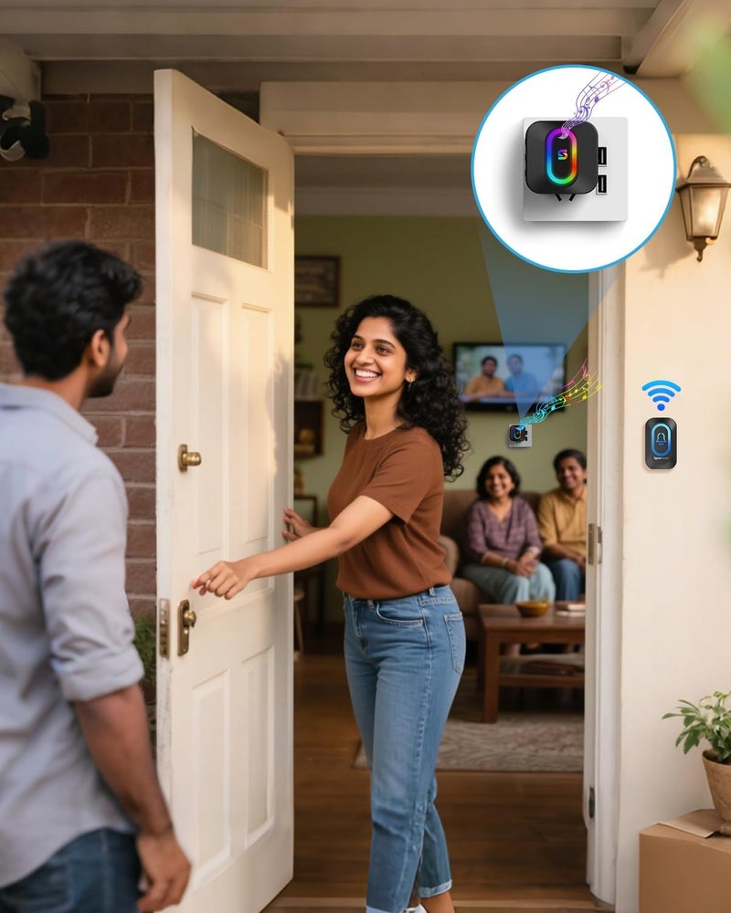 Spromoce Wireless Doorbell for Home, 1000FT Long Range Door Bell without Wire for Office, IP55 Waterproof Cordless Remote Calling Bell with 6 Vibrant Light Modes, 38 Ringtone - Image 4