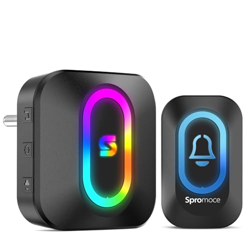 Spromoce Wireless Doorbell for Home, 1000FT Long Range Door Bell without Wire for Office, IP55 Waterproof Cordless Remote Calling Bell with 6 Vibrant Light Modes, 38 Ringtone - Image 1