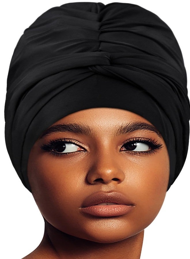 Ababalaya Swim Turban Waterproof Silicone Lined Swim Cap for Braids and Dreadlocks Long Hair Swim Caps for Women Youth - Large Swim Caps, Large, Black - Image 1