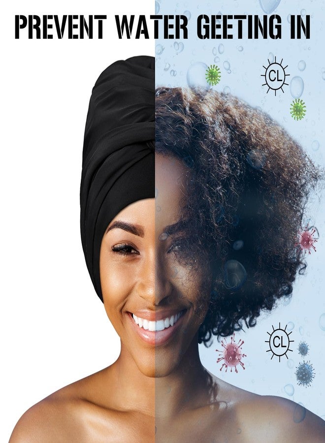 Ababalaya Swim Turban Waterproof Silicone Lined Swim Cap for Braids and Dreadlocks Long Hair Swim Caps for Women Youth - Large Swim Caps, Large, Black - Image 5