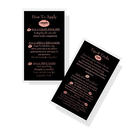 Boutique Marketing LLC How To Apply LipStick/Tips and Tricks Cards | 50 Pack | Double Sided 2x3.5" inches Business Cards | Application Instruction Card Black with Rose Gold Glitter Design - Image 1