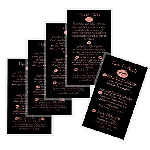 Boutique Marketing LLC How To Apply LipStick/Tips and Tricks Cards | 50 Pack | Double Sided 2x3.5" inches Business Cards | Application Instruction Card Black with Rose Gold Glitter Design - Image 5