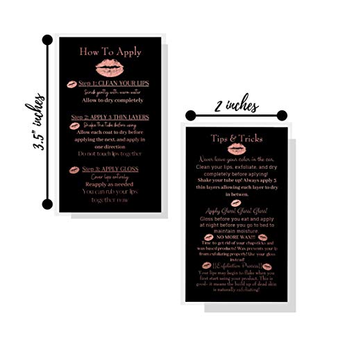 Boutique Marketing LLC How To Apply LipStick/Tips and Tricks Cards | 50 Pack | Double Sided 2x3.5" inches Business Cards | Application Instruction Card Black with Rose Gold Glitter Design - Image 3