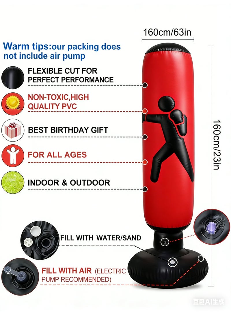 RAKAY Free Standing Inflatable Punching Bag,155cm Free Standing Boxing Bag - 45°C Heat Proof for Adults & Kids,High-quality PVC material, safe and non-toxic - Image 3