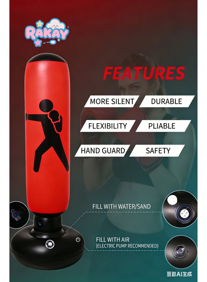 RAKAY Free Standing Inflatable Punching Bag,155cm Free Standing Boxing Bag - 45°C Heat Proof for Adults & Kids,High-quality PVC material, safe and non-toxic - Image 2