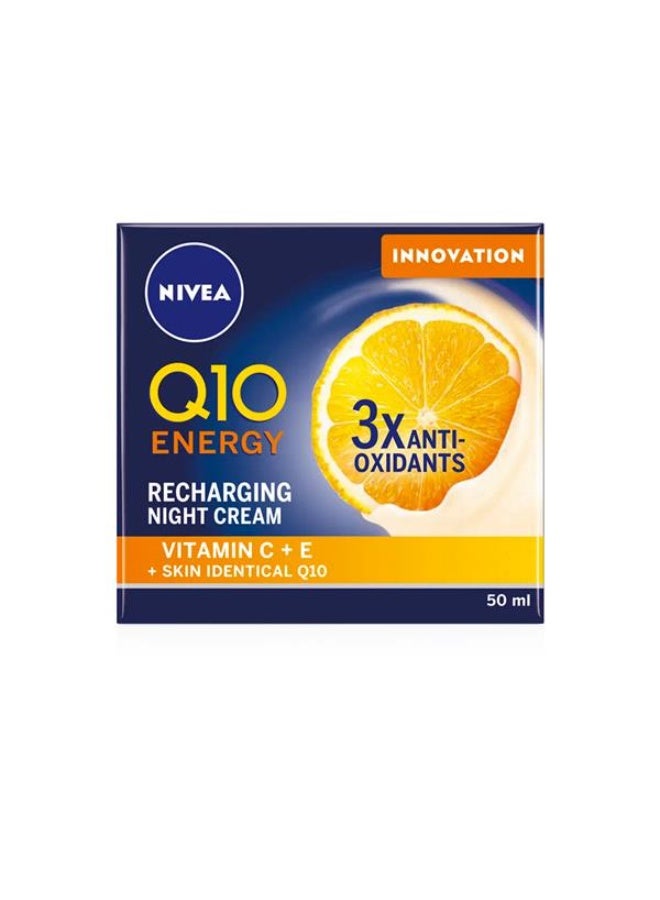NIVEA Face Night Cream, Q10 Energy Recharging, Vitamin C + E, 50ml - Image 1