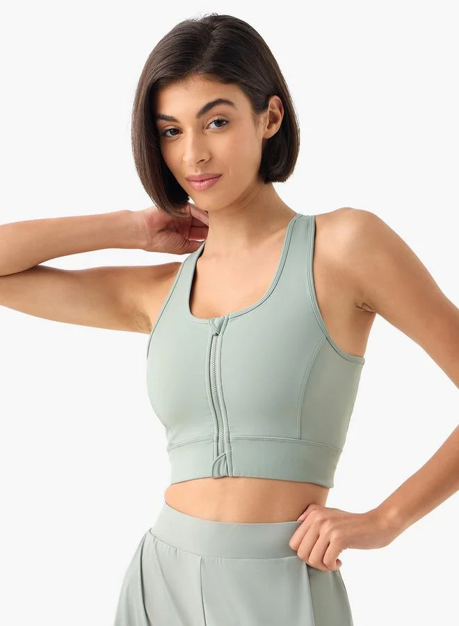 ADOT by Splash Cutout Detail Racerback Sports Bra with Zip Closure