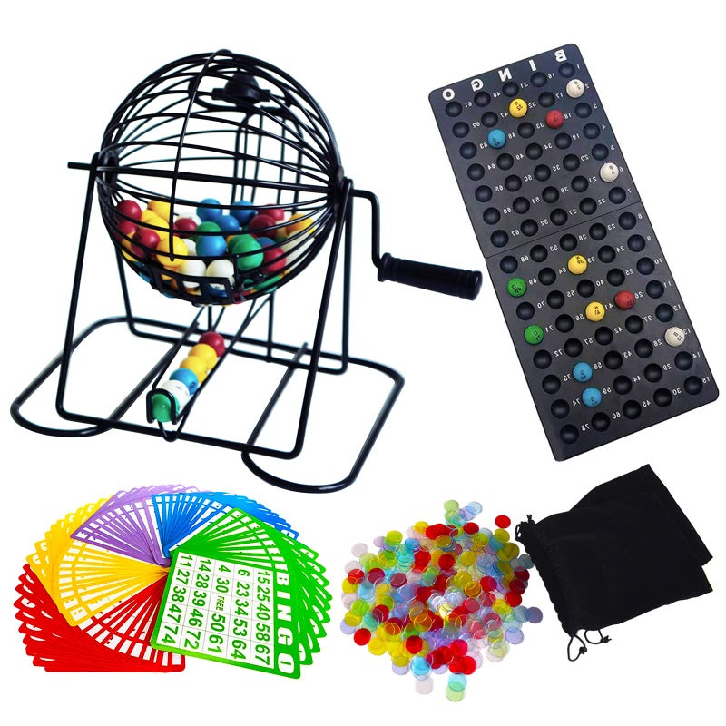 Yuanhe Deluxe Bingo Game Set Metal Round Cage 75 Colored Balls 50 Bingo Cards 300 Mixed Chips and Master Board for Large Groups Parties - Image 3