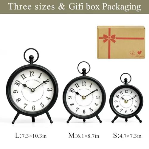 MACVAD Vintage Black Table Clock on Stand, Decorative Desk and Shelf Clock, Rustic Mantel Clock Farmhouse Clock Non-Ticking - Image 3