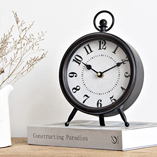 MACVAD Vintage Black Table Clock on Stand, Decorative Desk and Shelf Clock, Rustic Mantel Clock Farmhouse Clock Non-Ticking - Image 1