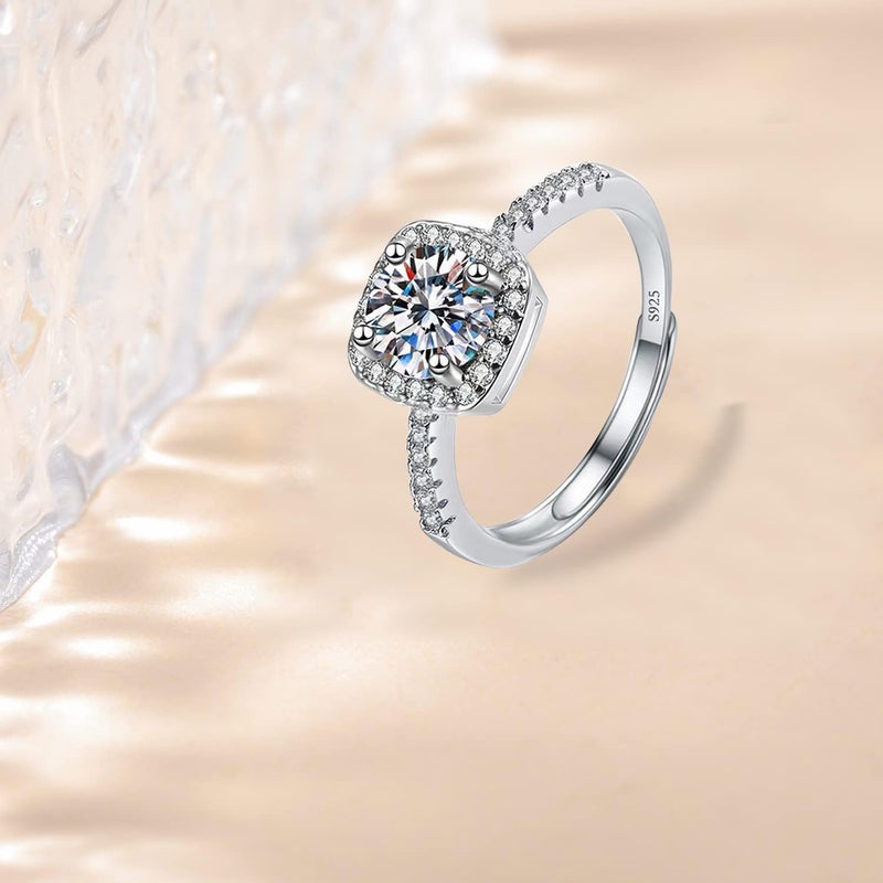 Luckilemon Moissanite Adjustable Engagement Ring, Promise Eternity Ring for Women,Wedding Rings,Jewelry Gift,Friendship Promise Fashion Jewelry Valentine Gifts for Women - Image 4