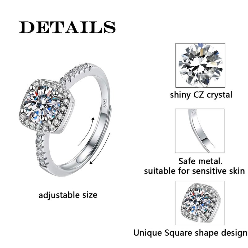 Luckilemon Moissanite Adjustable Engagement Ring, Promise Eternity Ring for Women,Wedding Rings,Jewelry Gift,Friendship Promise Fashion Jewelry Valentine Gifts for Women - Image 3