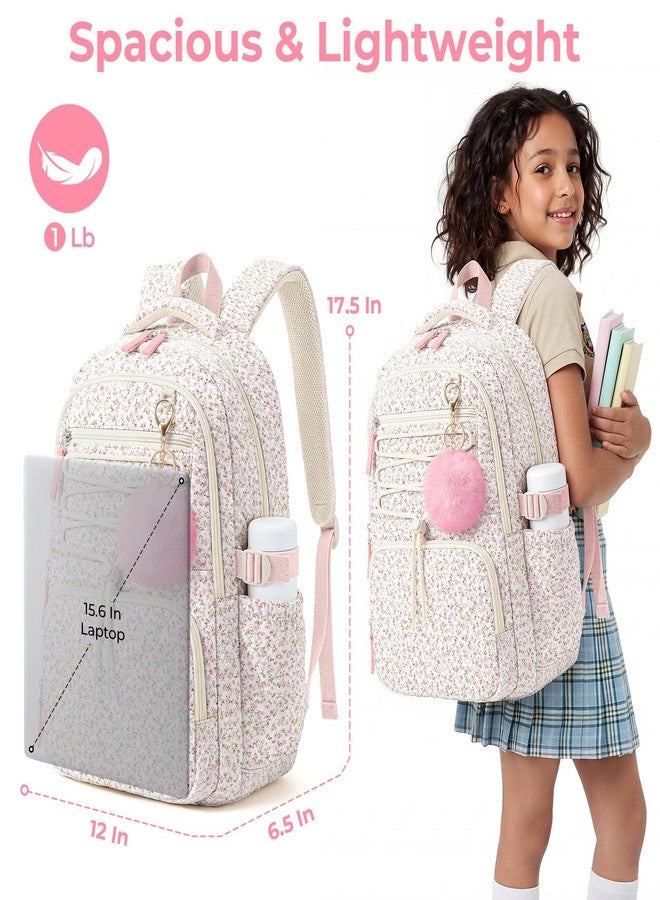 WOBAGMEN Backpack for Women,Cute Quilted Backpack with Multi-Pocket, Lightweight Anti Theft Bookbag Fits 15.6" Laptop,Aesthetic Large Capacity Casual Daypacks for travel(Pink Floral, M) - Image 2