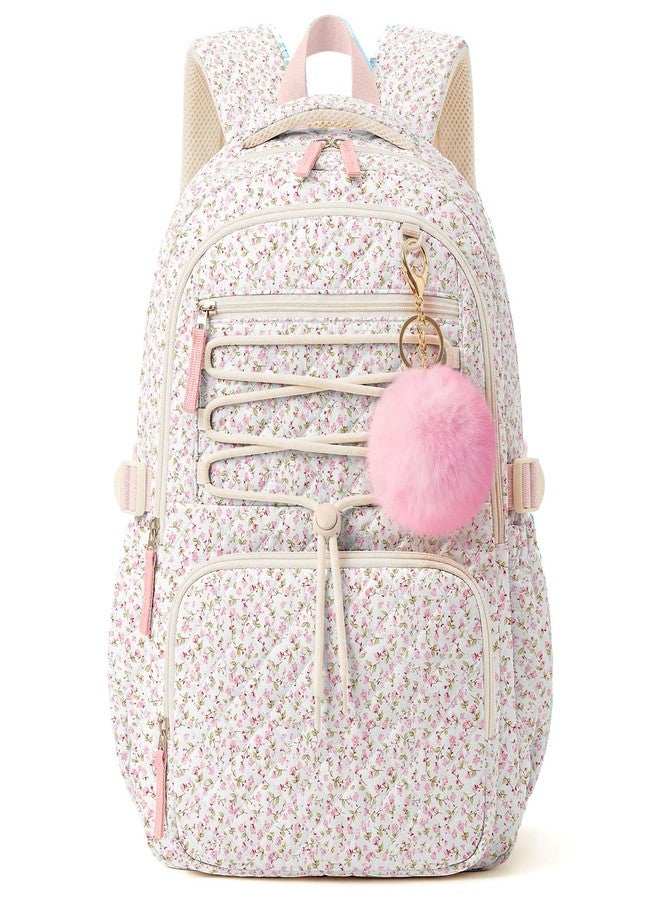 WOBAGMEN Backpack for Women,Cute Quilted Backpack with Multi-Pocket, Lightweight Anti Theft Bookbag Fits 15.6" Laptop,Aesthetic Large Capacity Casual Daypacks for travel(Pink Floral, M) - Image 1